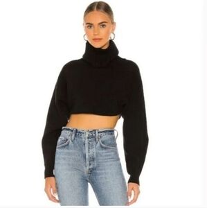 House of Harlow 1960 Cropped Ribbed Turtleneck Sweater in Black